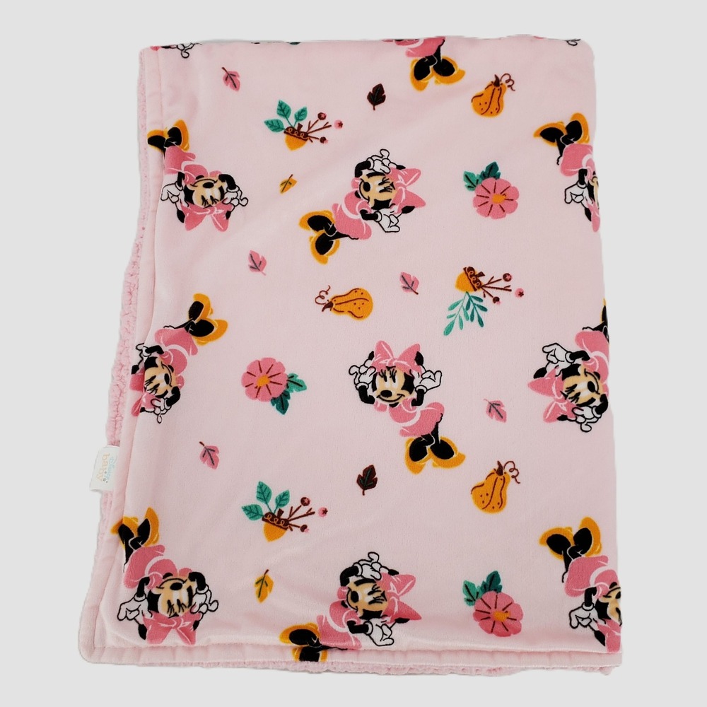 Disney Baby Minnie Mouse Pink Fall Floral Sherpa Fleece Baby Blanket Pre-Owned‎
